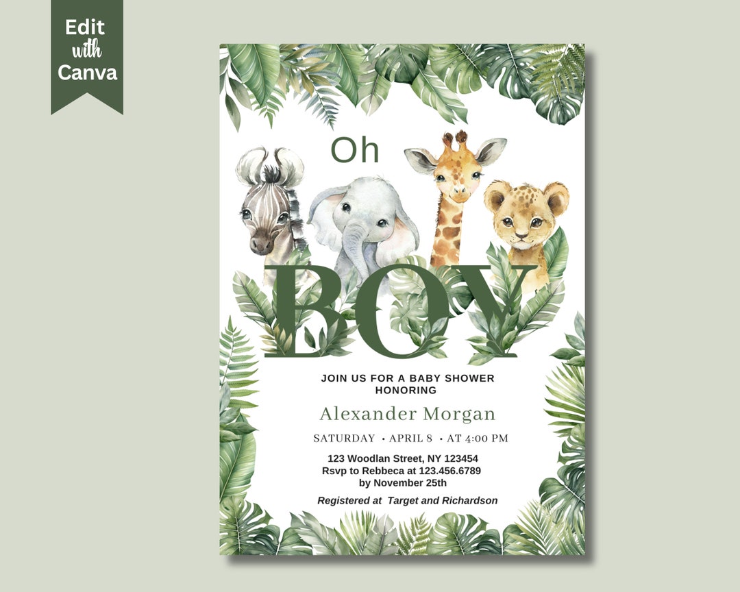 Jungle Baby Shower Invitation - \, image size:1080x864