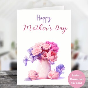 Carte de voeux de bonne fête des mères, roses, carte pliable, Joyeuse fête des mères, carte de voeux 5 x 7