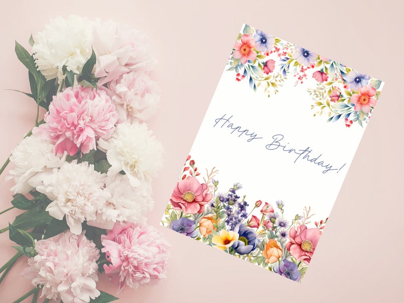 Happy Birthday Printable Card Watercolor Flower Birthday - Etsy