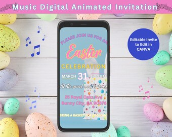 Animated Easter Egg Hunt Invitation: Editable Canva Template (Digital)
