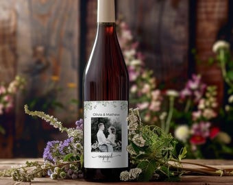 Autocollant personnalisé d'étiquette de vin avec photo de fiançailles (téléchargement numérique)