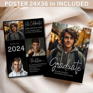Modelo de convite para formatura preto 2024, cartão de convite, festa de formatura, ensino médio, convite moderno no Canva