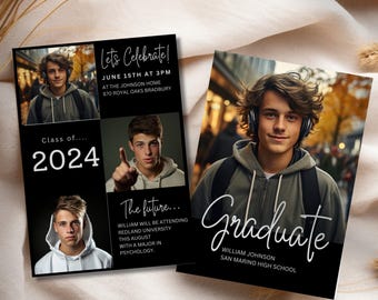 Black Graduation Invitation 2026 Template Invite Card Announcement Senior Graduation Party High School Modern Invitation in Canva