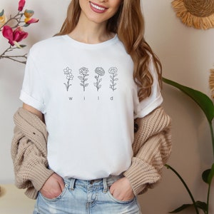 Wildflower T-shirt cadeau voor haar moeders verjaardag Wild wit T-shirt cadeau