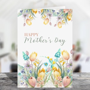 Carte imprimable bonne fête des mères / Carte de vœux tulipes / Carte pliable bonne mère / Carte de vœux 5x7