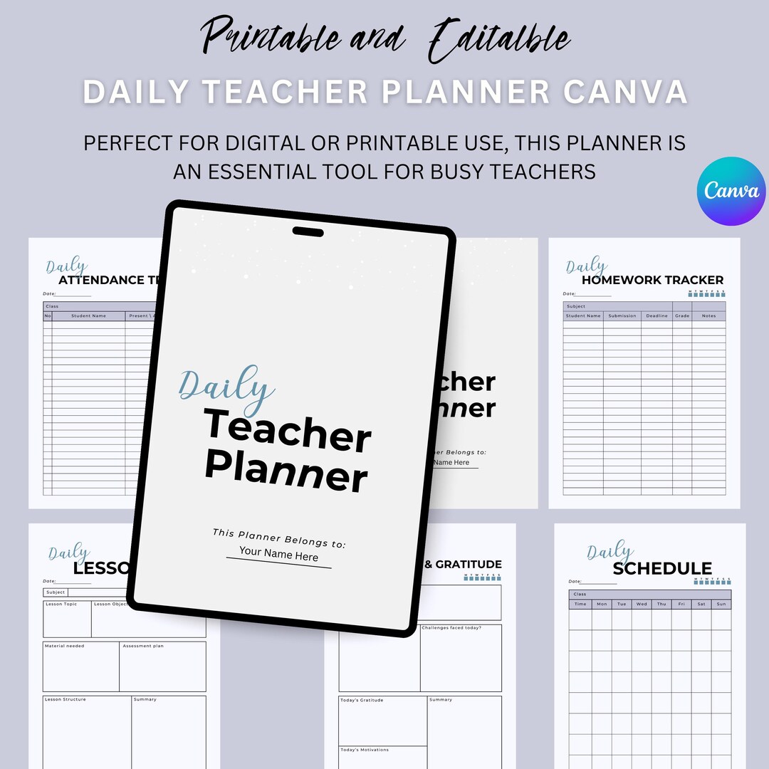 Digital Teacher Planner Templates Canva Daily Printable Class Planner ...