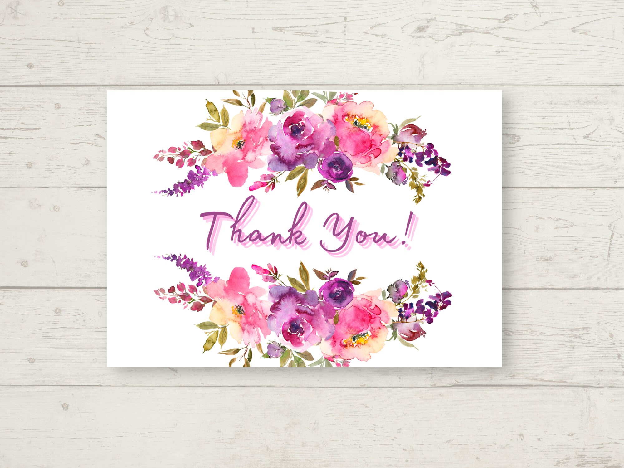 Floral Thank You Card Printable: Foldable 5x7 With Envelope (digital ...