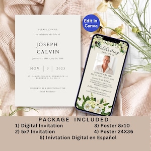 Digital Funeral Invitation Electronic funeral template digital Invitation memorial service announcement Version Funeral en Español