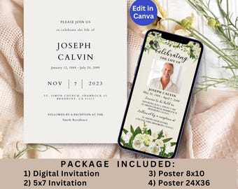 Digital Funeral Invitation Electronic Funeral Template Digital Invitation Memorial Service Announcement Version funeral en Español