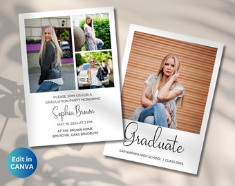 Minimalist Graduation Invitation Template: Senior Party Announcement (Canva)