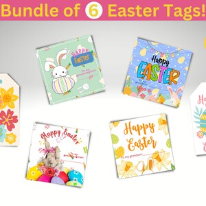 Étiquettes numériques de Pâques, assortiment de biscuits de Pâques, carte-cadeau petit-fils et petite-fille, cadeau de Pâques pour petits-enfants, cartes de Pâques 3,5 x 3,5