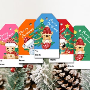 Christmas Favor Tags Holiday Gift Tags Merry Christmas Santa Hat Elf Holiday Labels