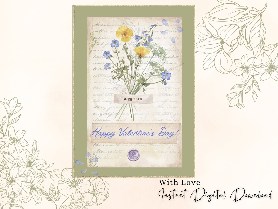 Happy Valentine's Day Printable Card / Vintage Valentine's Card ...