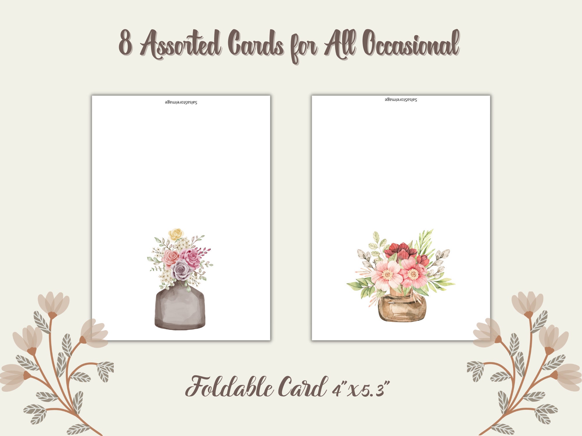 Watercolor Floral Printable Notecards 4x5.3 in / A Set of 8 Cards - Etsy