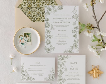Sage Wedding Invitation Suite Digital Template Bundle Botanical Stationery Set Elegant Green Design Collection Printable Program Menu Card