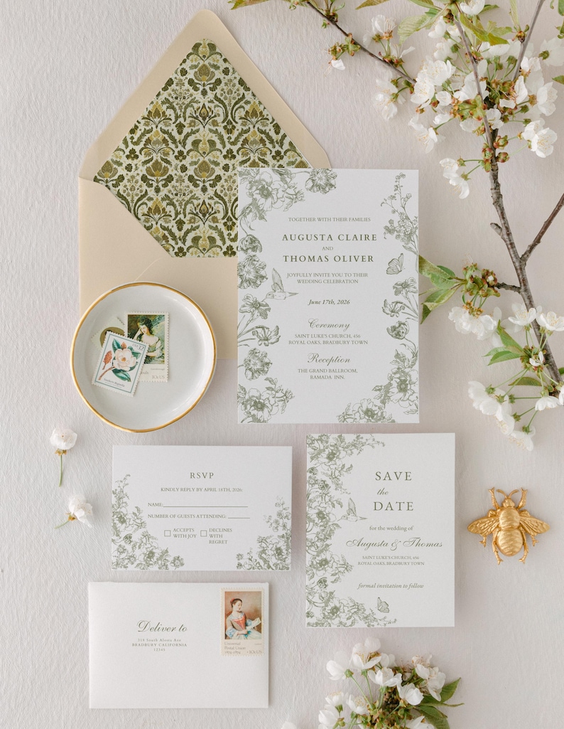 Digital Wedding Collection Sage Invitation Suite Printable Template Bundle Botanical Wedding Stationery Elegant Green Design Complete Wedding Package Instant Download Templates Customizable Wedding Materials DIY Wedding Essential Modern