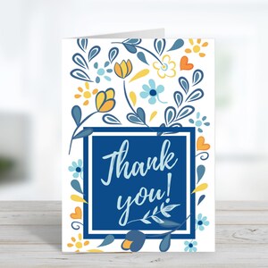 Than You Card / White Blue Floral Cards Editable PDF / Free Printable Envelope 5x7 Included