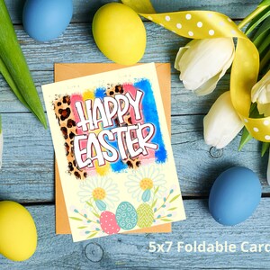 Carte de Joyeuses Pâques imprimable, carte pliable 5 x 7, carte de Pâques numérique. Modèle d'enveloppe gratuit 5 x 7 inclus.