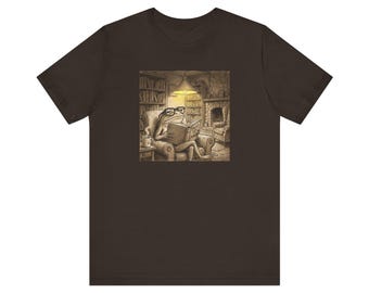 Cozy Library Frog Reading T-Shirt | Vintage Bookworm Illustration