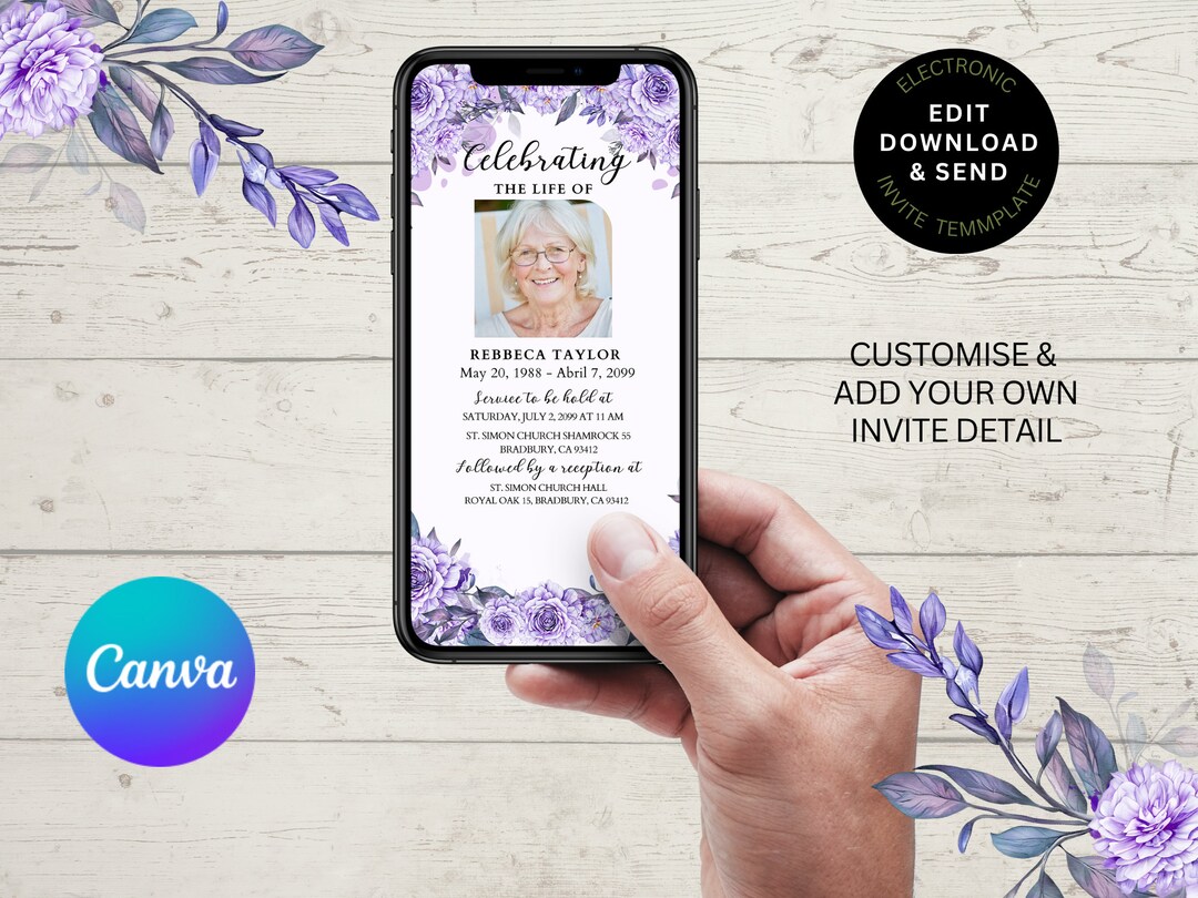 Electronic Funeral Invitation Editable Template Digital Download Evite ...