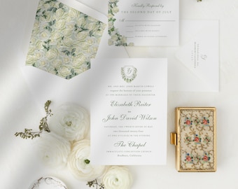 White roses Invitation Digital Template Wedding Stationery Elegant Design Formal Floral Suite Printable Collection Bridal Customizable