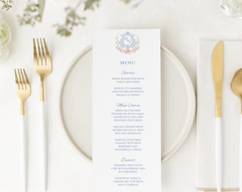 Wedding Menu Card Elegant Design Dinner Monogram Style Reception Stationery Custom Meal List Template Floral Table Display Luxury Event