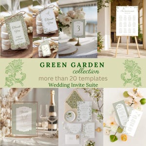 Sage Wedding Invitation Suite Digital Template Bundle Botanical Wedding Collection Elegant Green Design Printable Stationery Set Complete Wedding Package Customizable Canva Templates Wedding Planning Essential Modern Minimalist Style