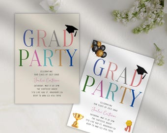 Graduation Party Invitation Template Printable Digital Download Editable Design Customizable Card Announcement Celebration High School