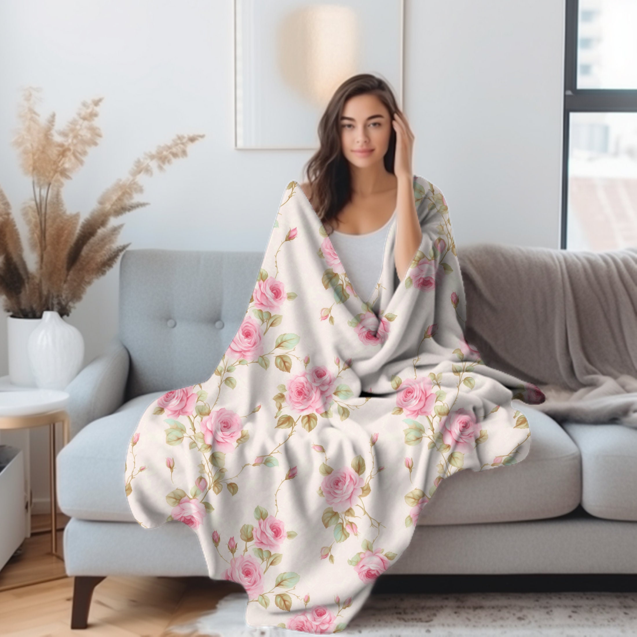 Plush Roses Throw Velveteen Peach Roses Plush Blanket Floral Home Decor Throw 50x60 ...