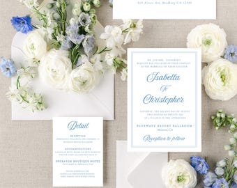 Classic Wedding Invitation Digital Bundle Blue Flower Wedding Invite Engaged Party Digital Invitation