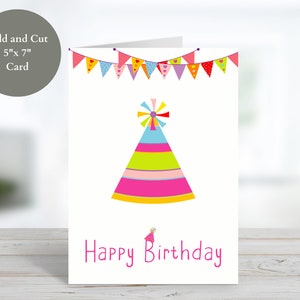 Carte imprimable joyeux anniversaire, carte de vœux chapeau d’anniversaire, carte pliable 5x7.