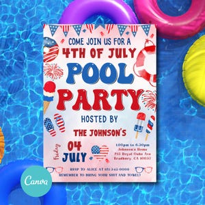 Pool Party Einladung Geburtstag Digitale Feier zum Unabhängigkeitstag 4