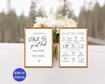 Wedding Photo Guest Book and Instructions Template Invitation Instant Download Polaroid Wedding Sign