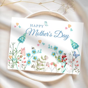 Printable Mother&#39;s Day Card Flora Watercolor Greeting Card Printable Foldable 7&quot;x 5&quot; Instant Download