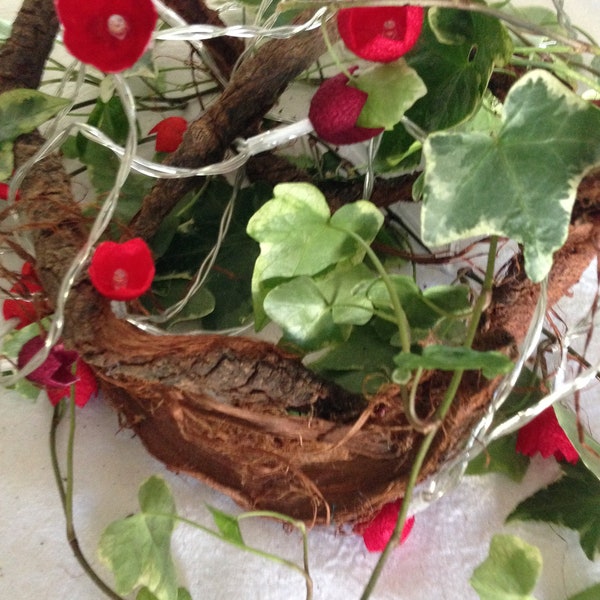 Fairy lights with dyed silk cocoons "Red"