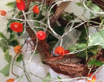 Fairy lights with dyed silk cocoons "Orange"