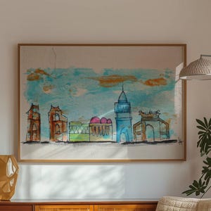 Abstracte schilderkunst Monumenten Palermo Sicilië Wanddecoratie Handgemaakte wandkunst voor woondecoratie Gemaakt in Italië