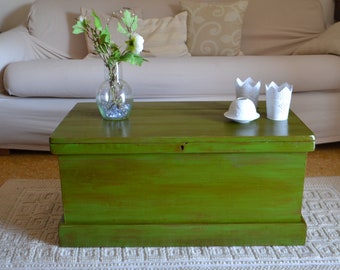 Cassapanca in legno massello Tavolino da salotto divano caffe caffè in legno massello Baule Verde Panca Wood Coffee Table Basse Boi