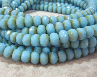 10 perles tchèques Rondelle - turquoise / / B1