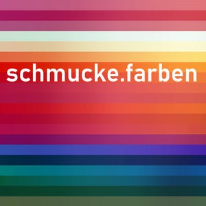 May include: A colorful gradient background with horizontal stripes in shades of red, orange, yellow, and blue. The text "schmucke.farben" is displayed in white, centered on the image. The overall design is vibrant and eye-catching.
