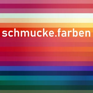 May include: A colorful gradient background with horizontal stripes in shades of red, orange, yellow, green, and blue. The text "schmucke.farben" is displayed in white, centered on the image.