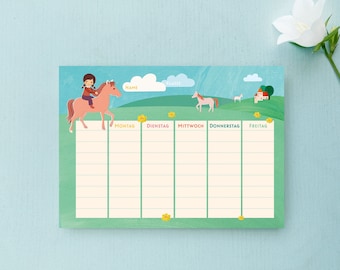 Timetable // Timetable for a ride in the countryside // Horse