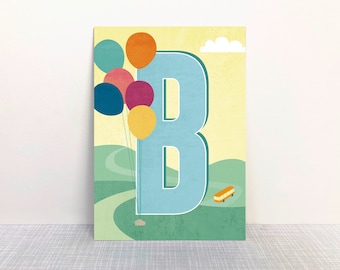 Postkarte B Buchstaben // Recyclingpapier Ökofarbe