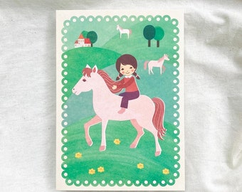 Carte postale cheval // papier recyclé imprimé avec de l'encre écologique