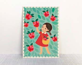 Carte postale Framboise / Papier recyclé imprimé en éco-couleur