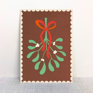 Cartolina vischio marrone // Cartolina di Natale in carta riciclata eco-colore
