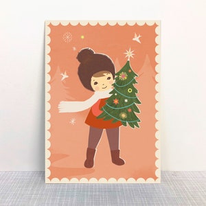 Carte postale enfant avec sapin de Noël // Peinture écologique en papier recyclé // Climat positif
