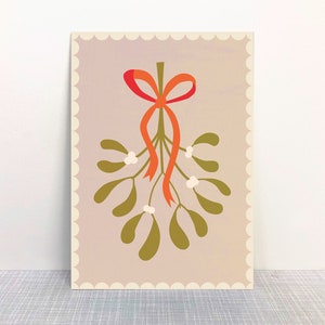 Carte postale Gui beige // Papier recyclé Eco peinture Carte de Noël