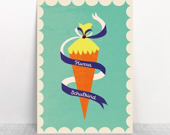 Postcard, school cone design, mint green // Recycled paper, eco-friendly ink // Climate-neutral