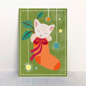 Cartão postal bebê gato em meia // tinta ecológica de papel reciclado